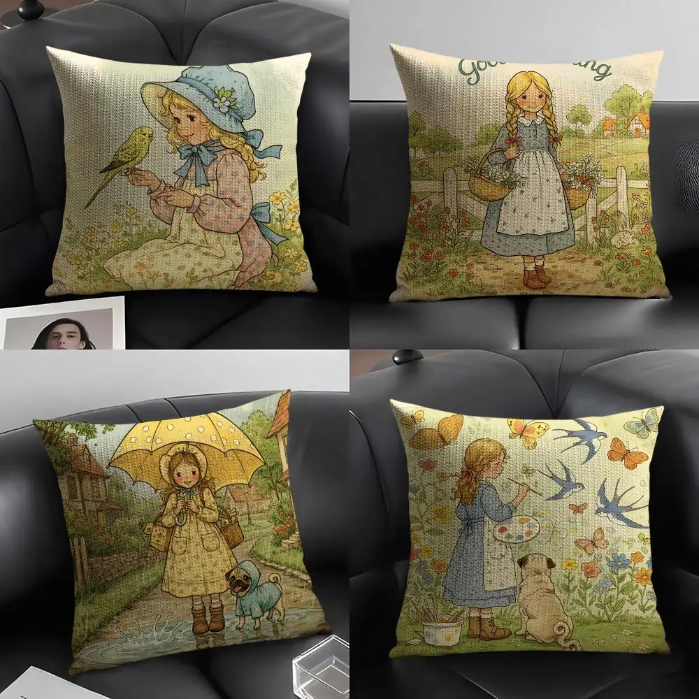 S-Sarah K-Kay S-Swing G-GirlS Pillow Case Natural Linen Organic Fabric Double-Sided Printing Sofa Home Decor Gift Cushion Cover