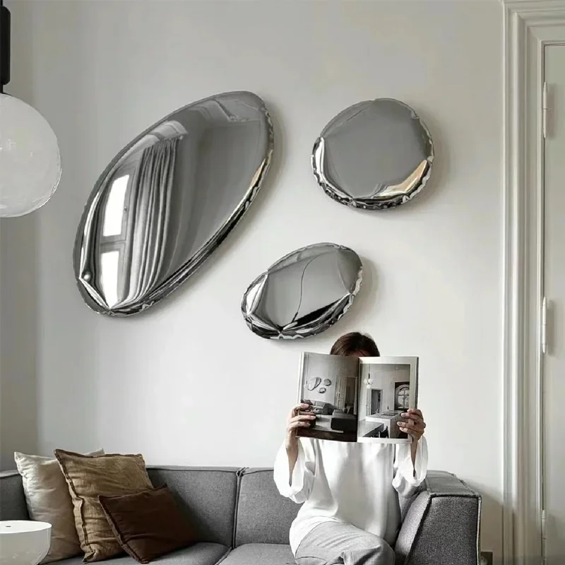 Stainless steel water drop mirror device wall hanging dining room wall decoration pebbles