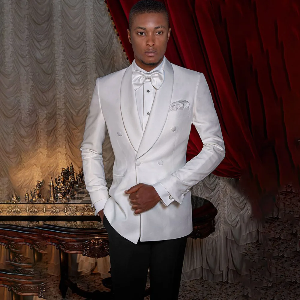 

Wedding Men's Suits 2026 Fashion Double Breasted Shawl Lapel Slim Fit 2 Piece Jacket Pants Luxury Male Clothing Costume Blazer