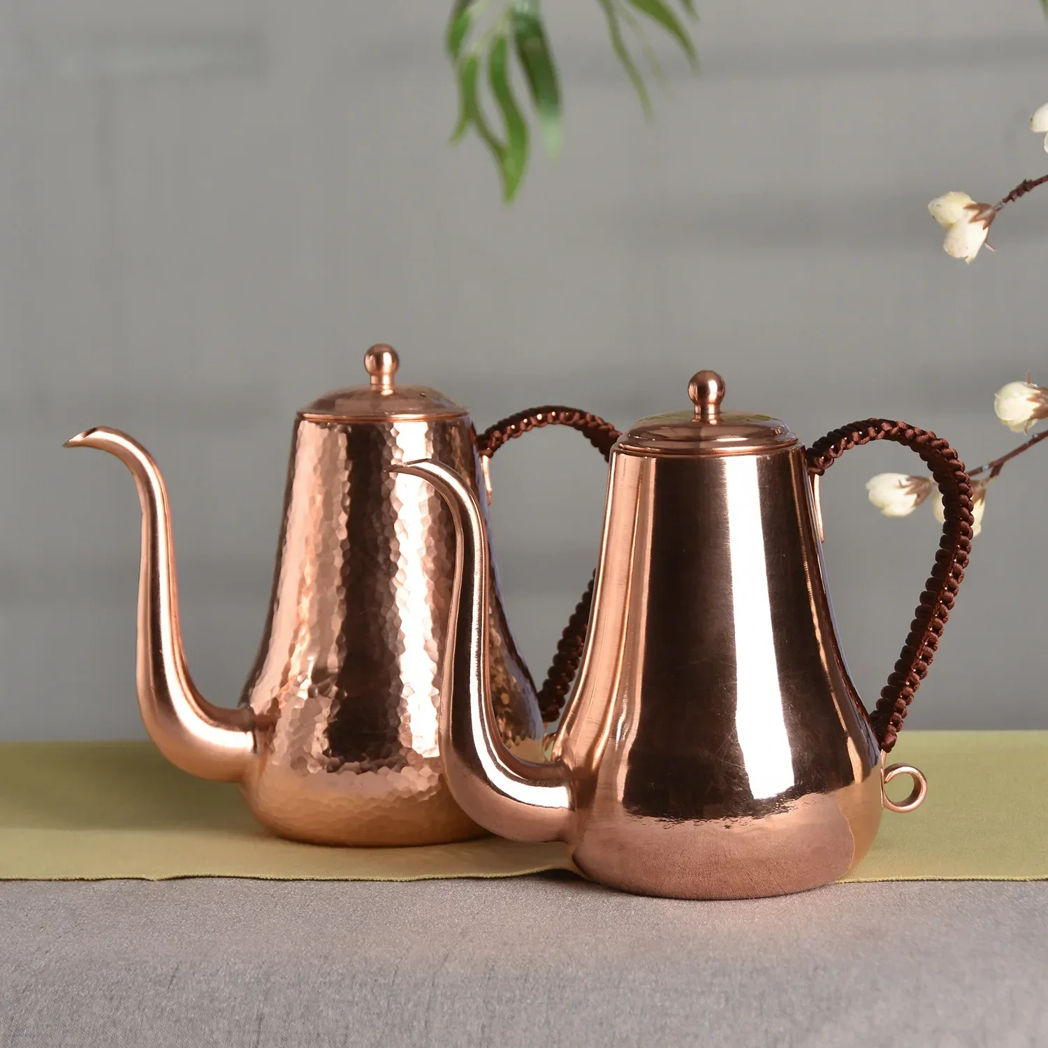 Copper Kettle Pot Fine Mouth  Pure Handmade Hammer Pattern Kettle Crane Mouth Coffee Water Pot 1 Liter Kitchen Oil Pot