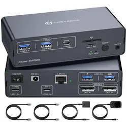 8K USB-C ThunderBolt KVM Switch 4K120Hz 2 Laptops 2 Monitor Type C 12 IN 1 Docking Station 10Gbps USB for Macbook 2PC SD/microSD
