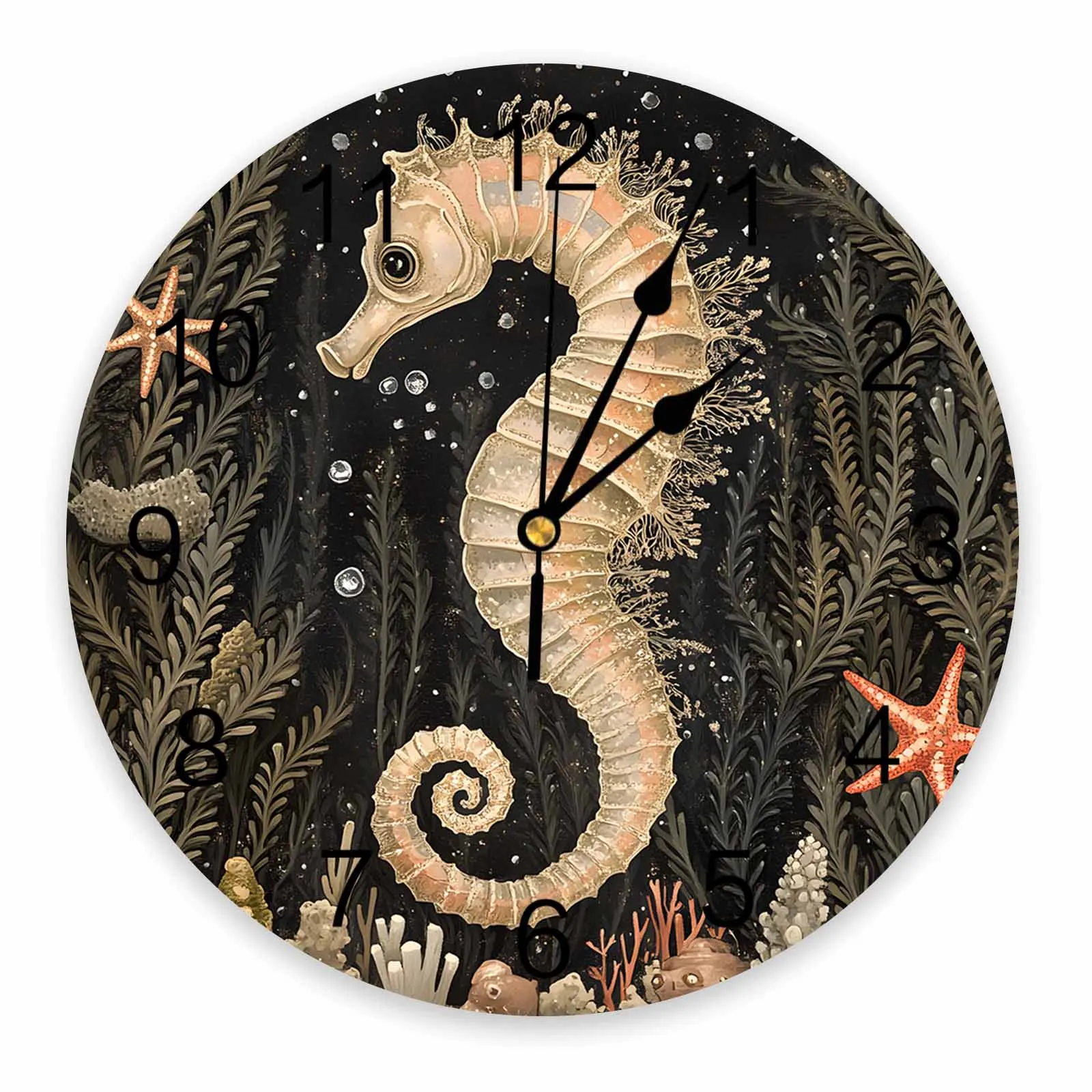 

Retro Seabed Seahorse Painting Clocks Wall Home Decoration Teen Room Bedroom Living Room Decor Wall Clock