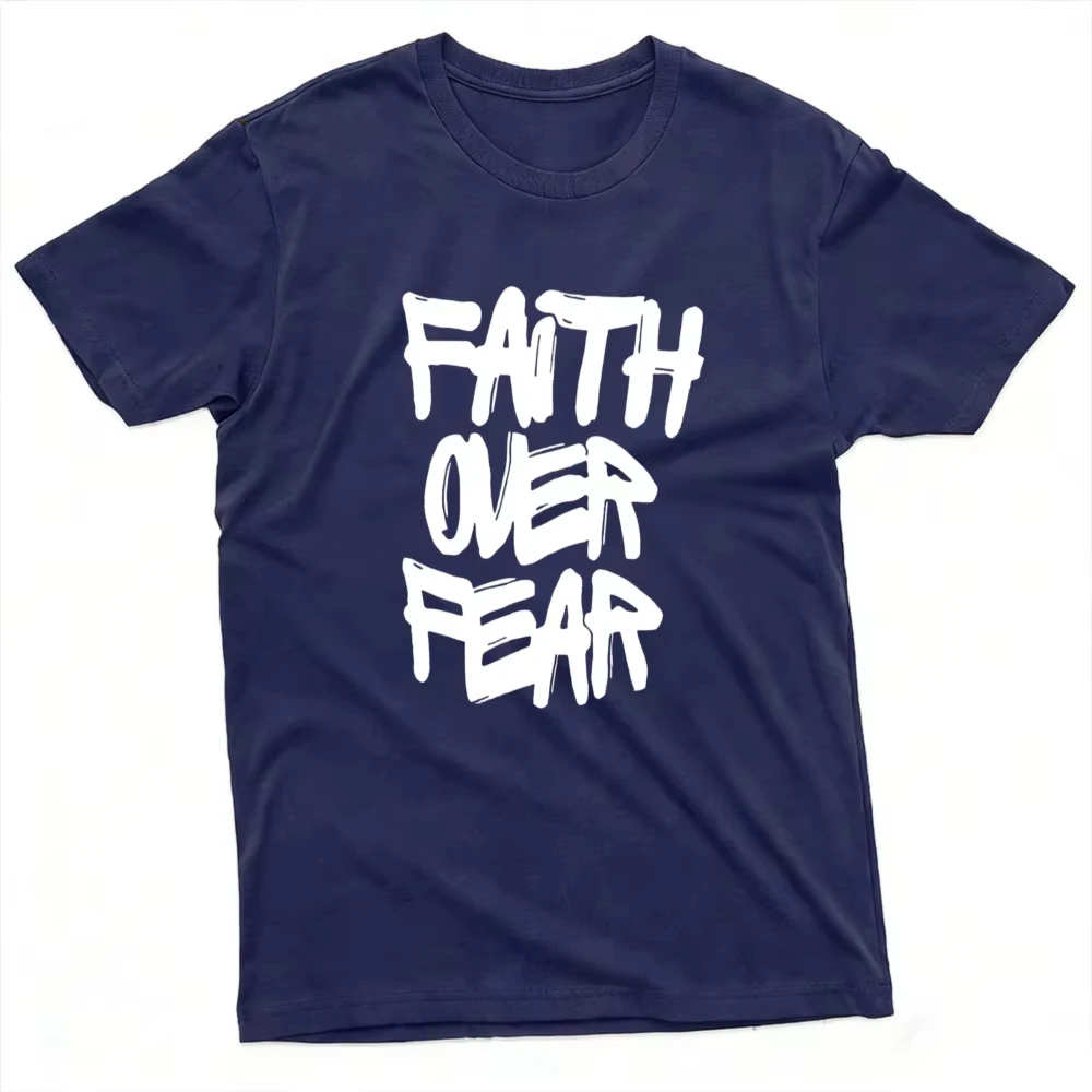 Faith Over Fear Graffiti Brush Letter Graphic T Shirt Men Women Unisex Short Sleeve Tees Christian Religious Faith Tees
