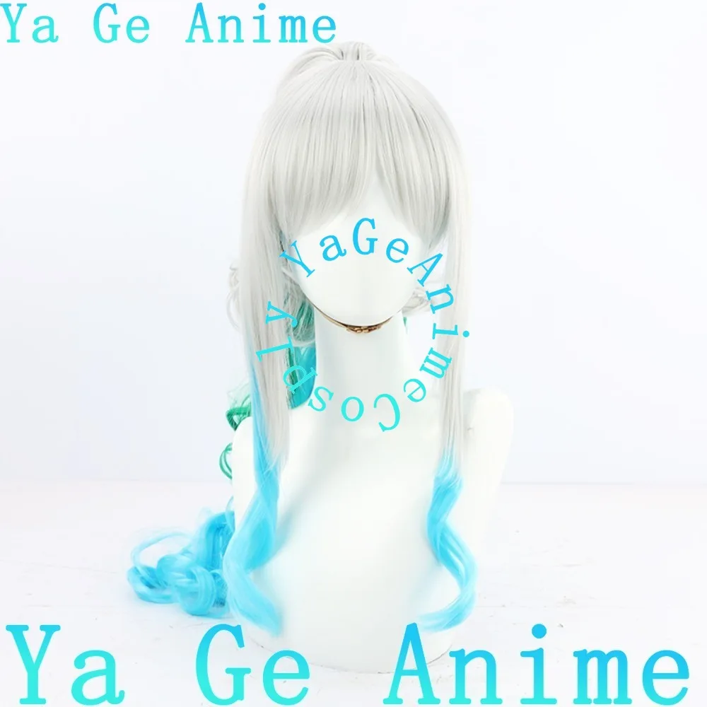 ياماتو شعر مستعار تأثيري متعدد الألوان التدرج مع زخرفة الشعر ألعاب أنيمي هالوين كرنفال حفلة الشعر الاصطناعية مقاومة للحرارة