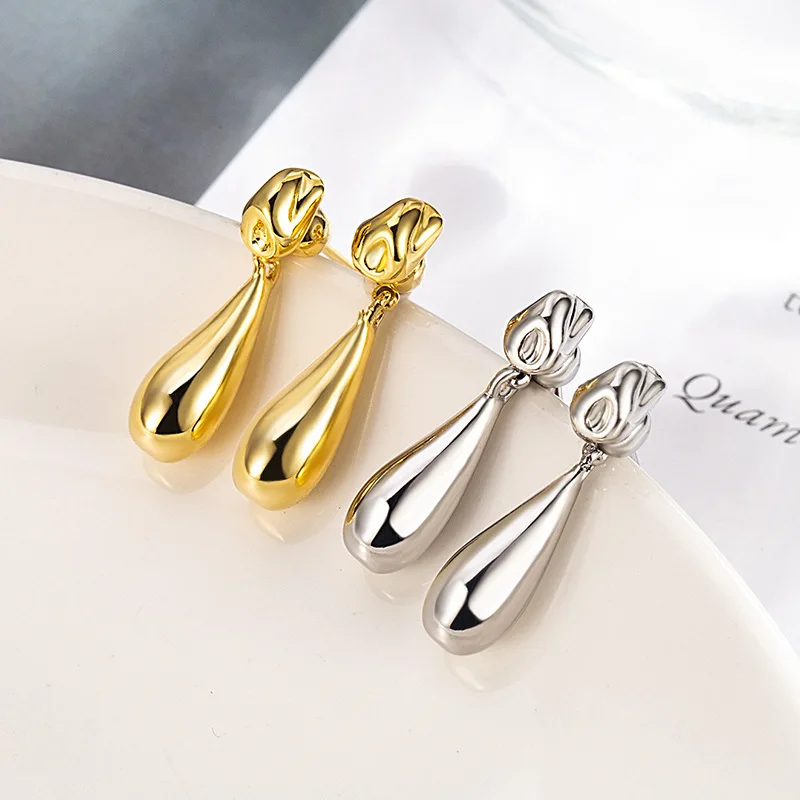 

2025 simple design feeling water drop rear hanging stud earrings stone niche high sense exquisite daily versatile earrings women