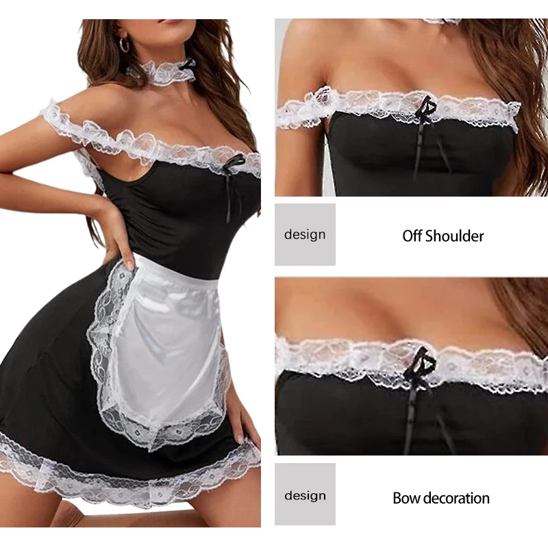 Женское кружевное пикантное школьное платье служанки, женское платье на одно плечо для косплея, универсальное пикантное платье служанки, пижама