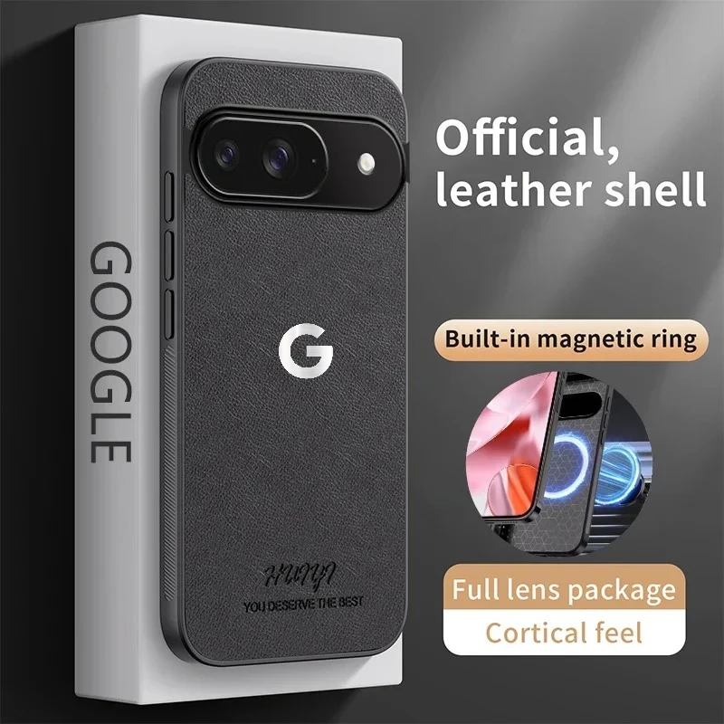 Lederhülle für MagSafe für Google Pixel 10 9 Pro XL 8A 9 8Pro, magnetische Autohalterung, kabelloses Laden, Silikon-Handyhülle