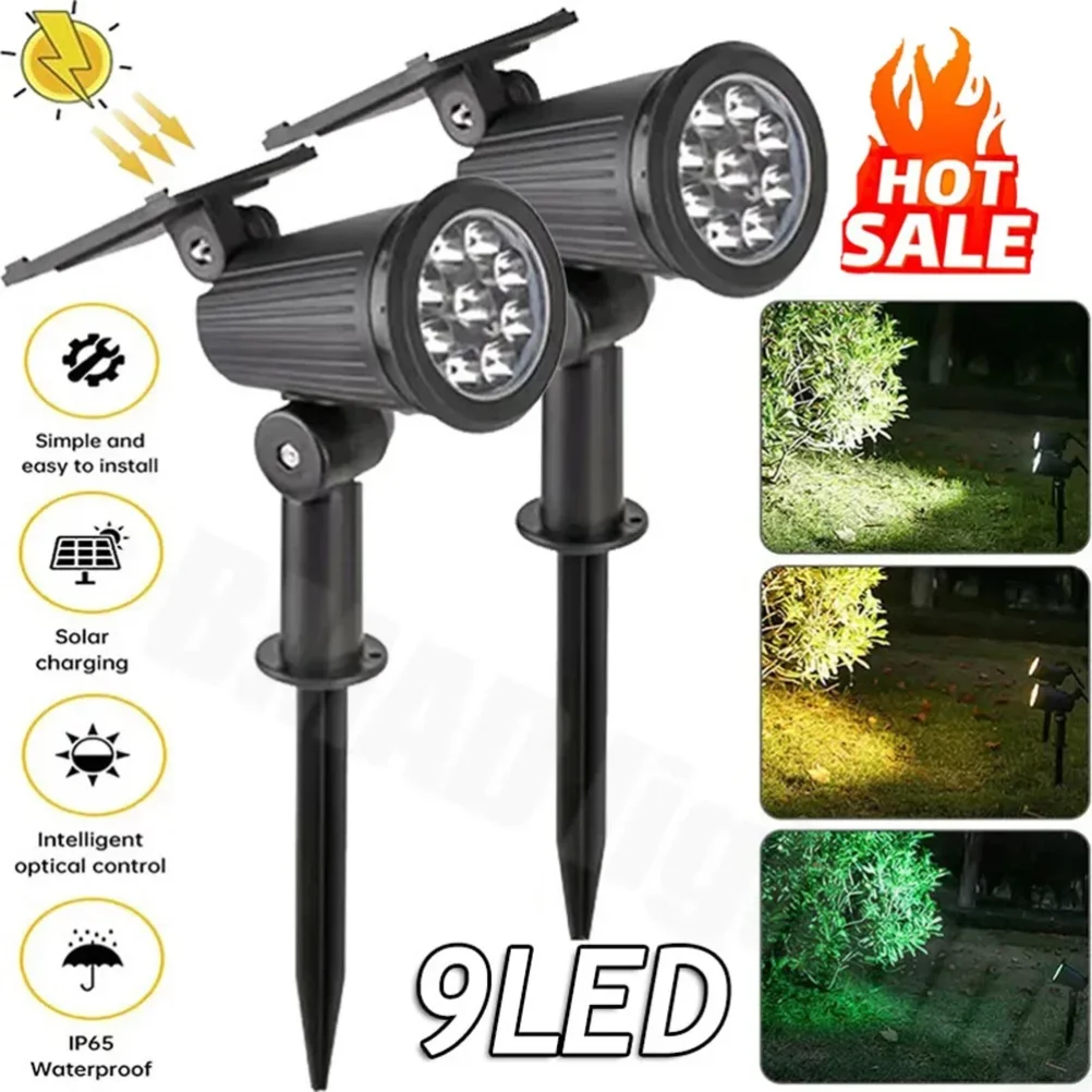 LED Solar Spot Lights Outdoor RGB Solar Landscape Lights IP65 Waterproof Brightness Adjustable for Garden Yard Palm Trees