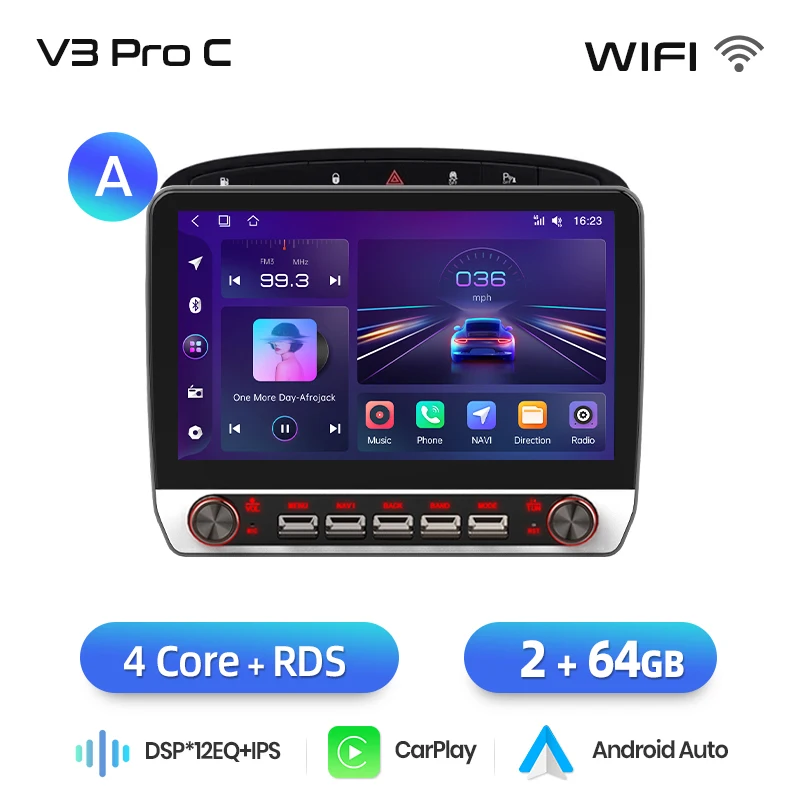 Junsun 13.1″ QLED Draadloze CarPlay Android Auto Autoradio Voor Peugeot 408 308 SW 2012-2020 Intelligente Systemen DSP SWC RDS GPS
