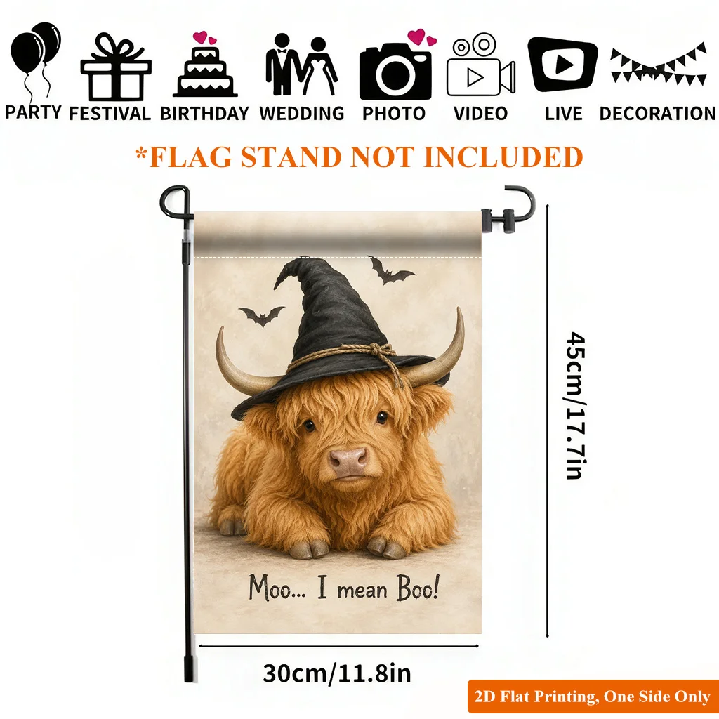 2D Flat Garden Flag 1 Piece, Furry Calf Wearing Wizard Hat Durable Single-sided Printed Garden Flag, Home Garden Holiday Decor, Size 11.8 × 17.7 Inches, Excluding Flagpole