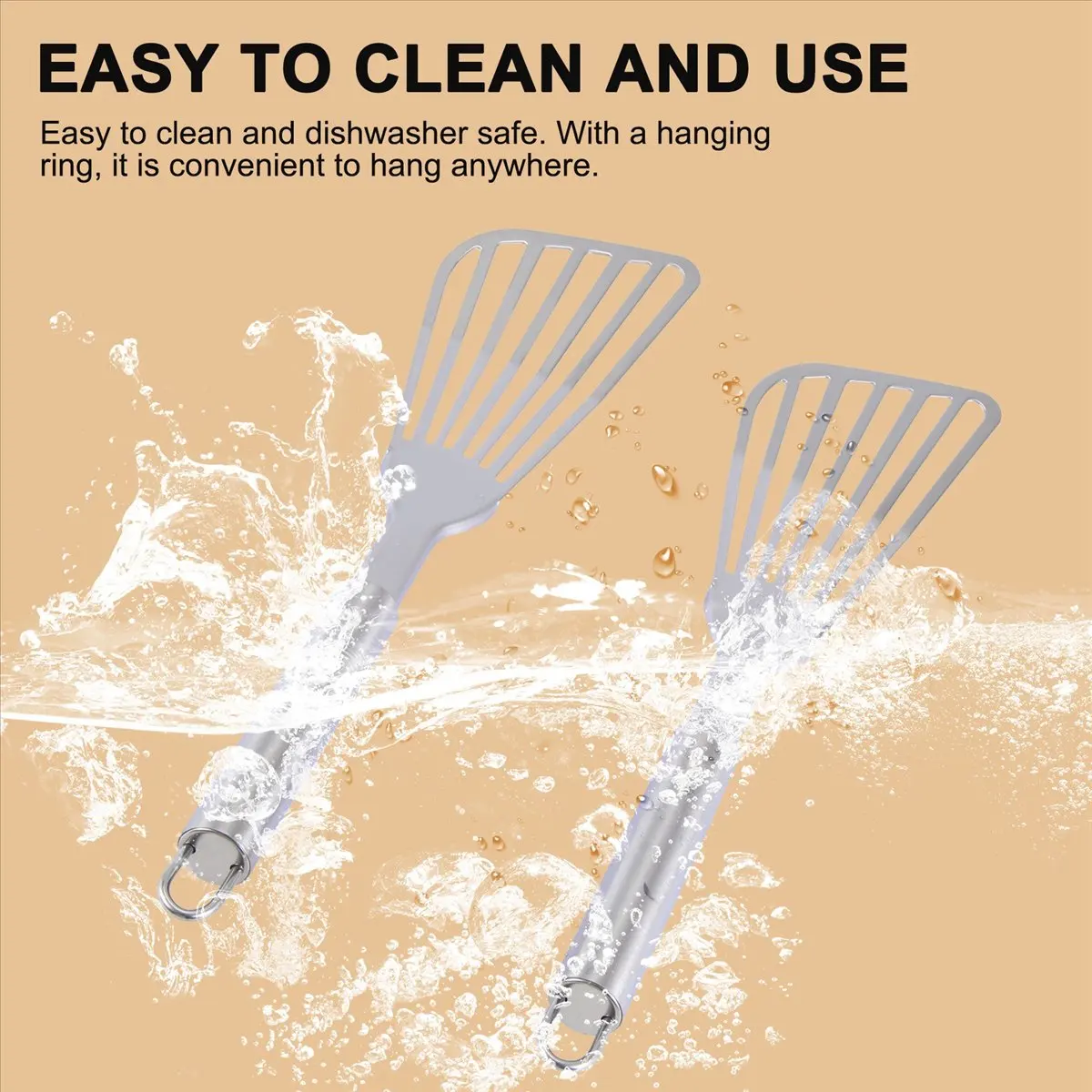 AA14 Fish Spatula, 2 Pack Stainless Steel Fish Turner 12.5 Inch Kitchen Cookie Spatula with Brushed Stainless Handle
