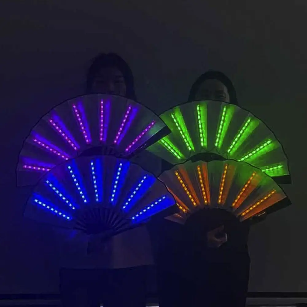 Colorful Luminous LED Folding Fan Handmade Glow in The Dark Club Dancing Lights Fan Festivals Glowing Hand Fan Easter Gift Duck