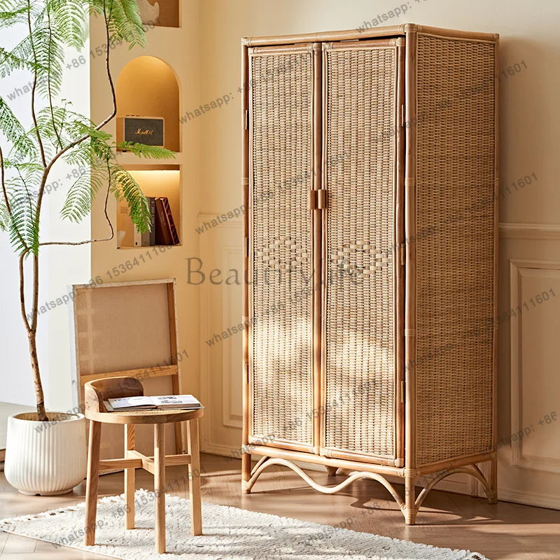 Japanese-style Indonesian agate rattan wardrobe wabi-sabi wind medieval rattan braided double-door storage cabinet
