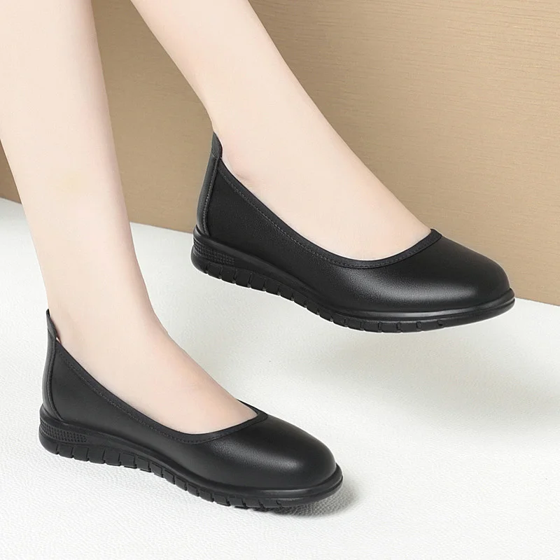 Women Round Head Shallow Mouth Anti-slip Ballet Shoes Spring Office Work Sweet Loafers Pregnant Soft Bottom Flats Shoes