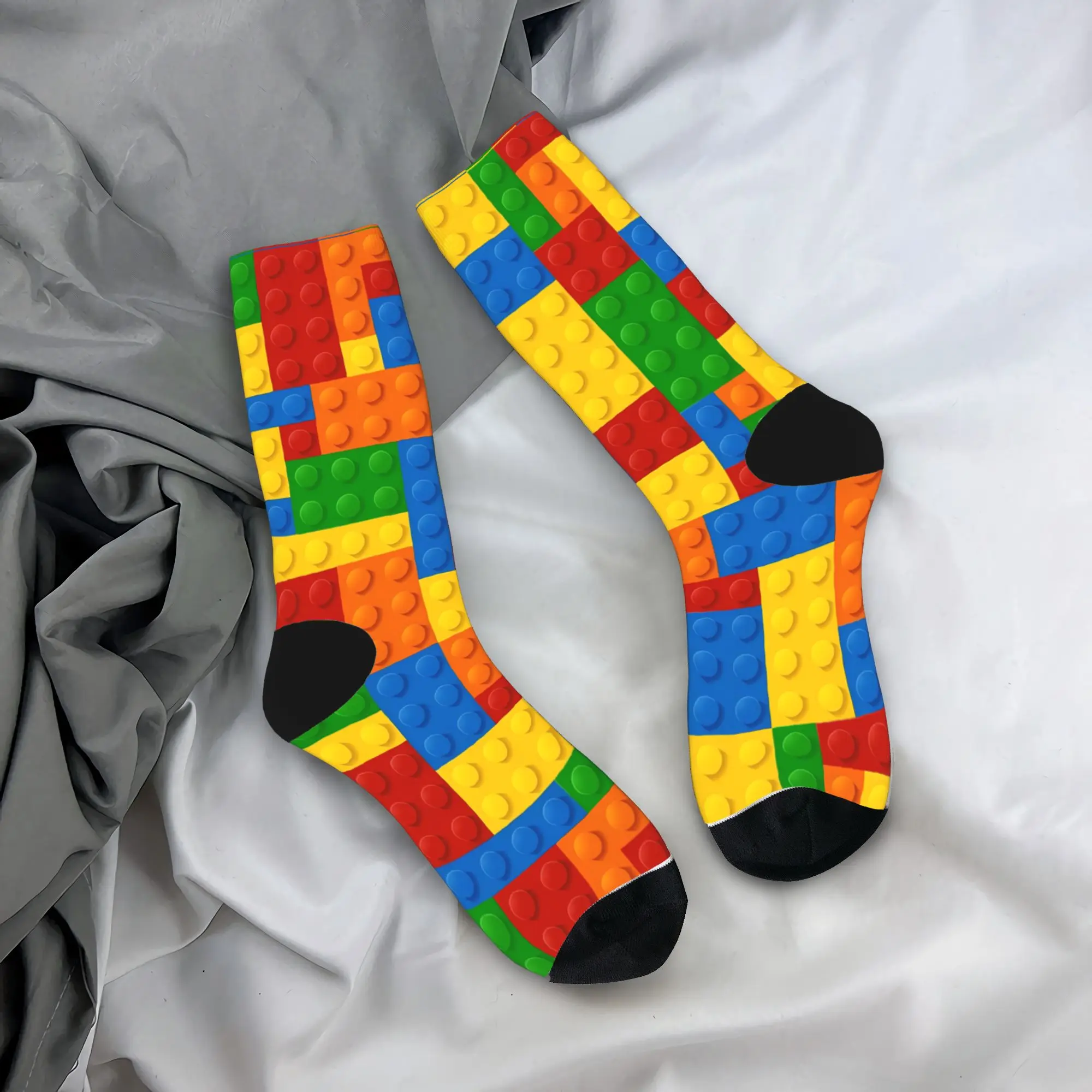 Building Blocks Vibrant Brick Print Socks  Modern Stockings Winter Non-Slip Men Socks Warm Soft Design Skateboard Socks