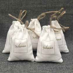 50PCS Linen Gift Bags Packing Jewelry Cosmetic Cotton Linen Drawstring Pouches Wedding Party Candy Sachet Print Logo Custom Sack
