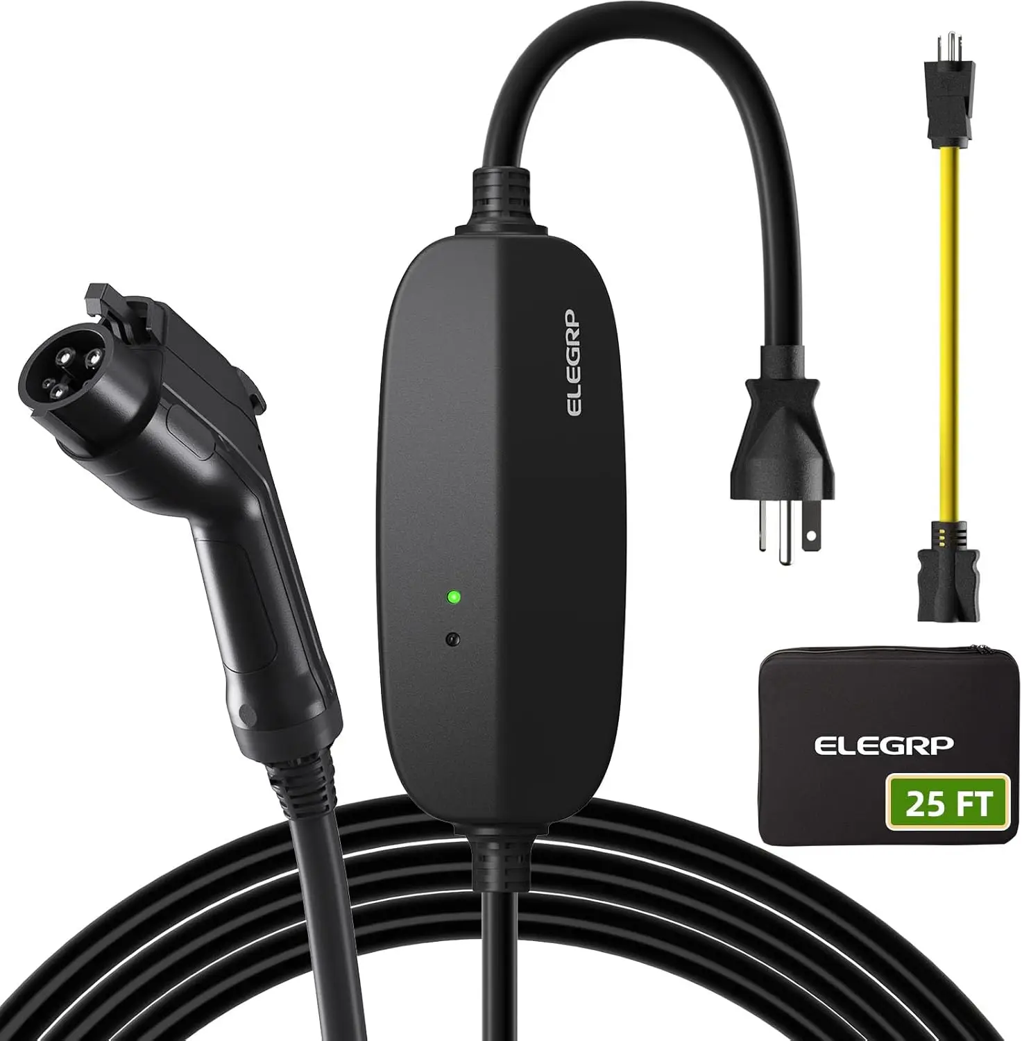 Level 1/2 EV Charger, 16 Amp, Portable J1772 Electric Car Charger, 25FT Cable, 110V-240V for BEVs/PHEVs, PBE & LRC Technology