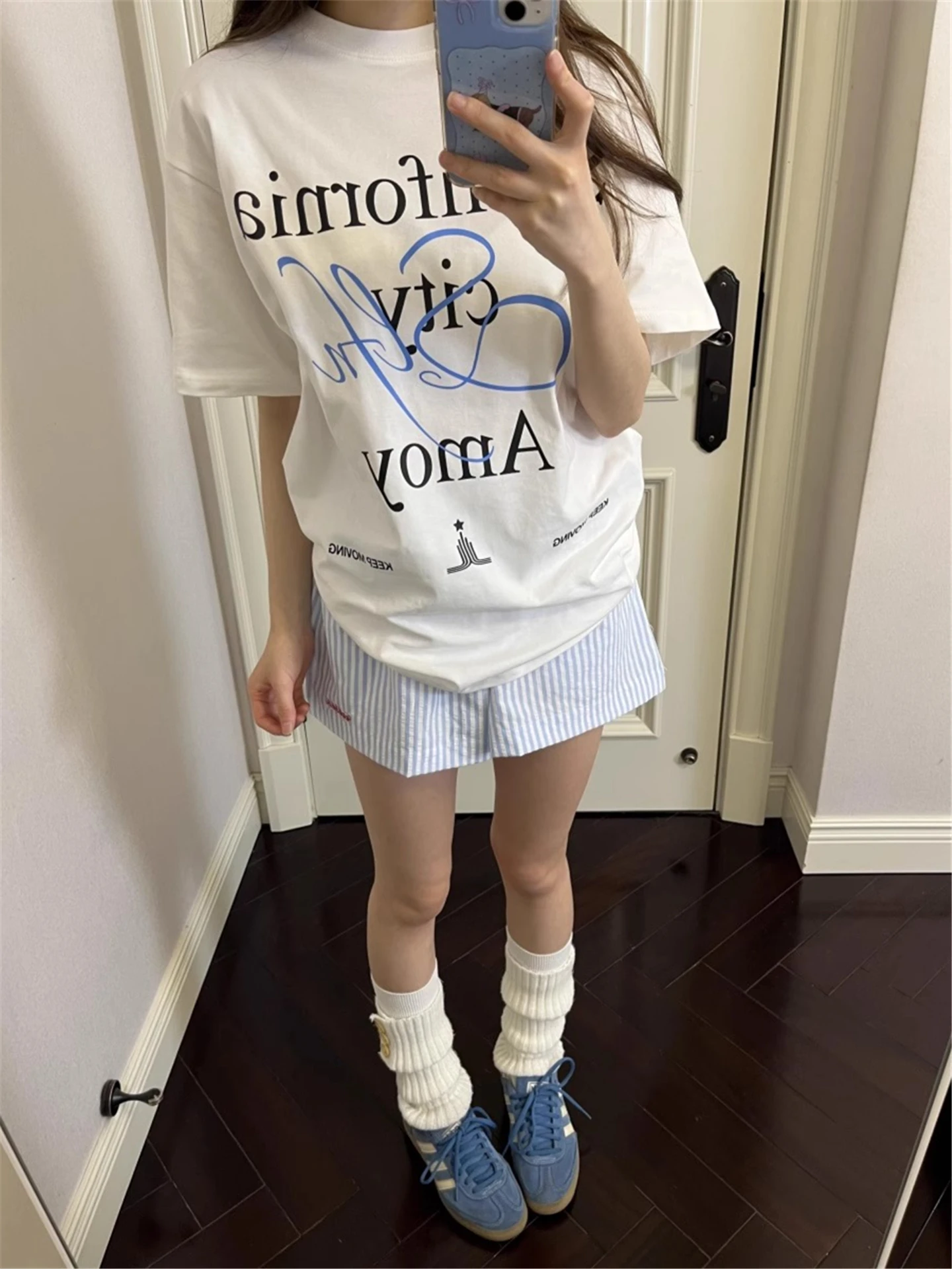 High Waist Striped Casual Shorts Women's Outerwear Drawstring Sweet And Spicy Sporty Wide Leg A-Line Loose Beach Pants