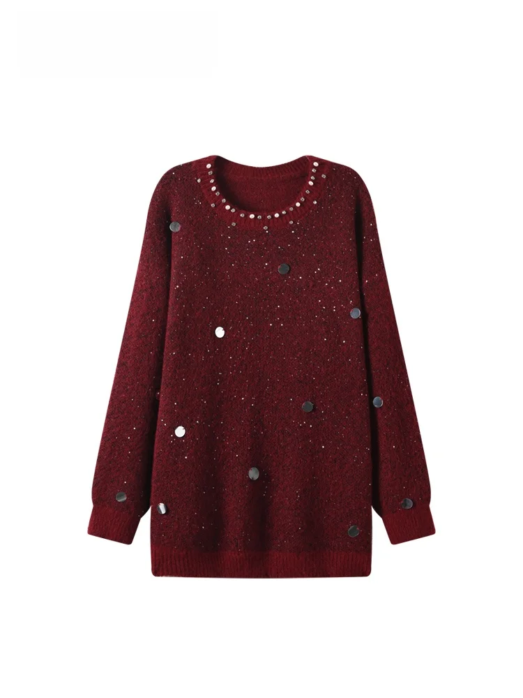 

Ele plus Size Women's Long Sve Knitted Sweater round Ne Autumn Winter Faion Slimming Trendy Commute Sle Polyeste...
