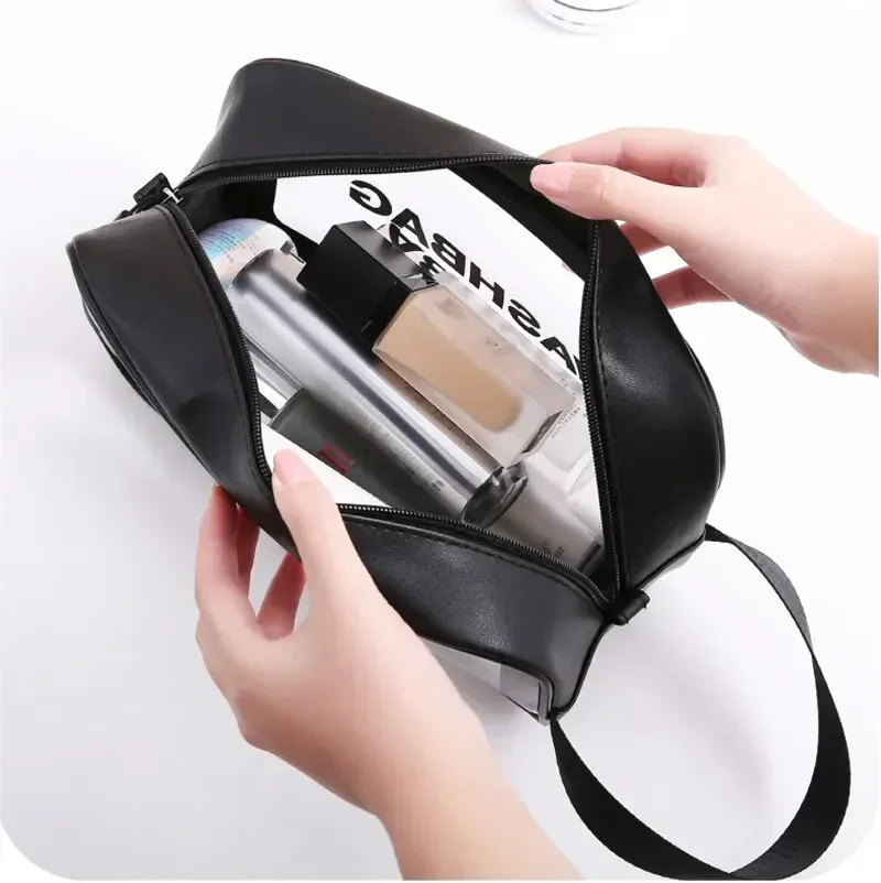 Bolsa de maquillaje de viaje portátil impermeable transparente de gran capacidad para mujer