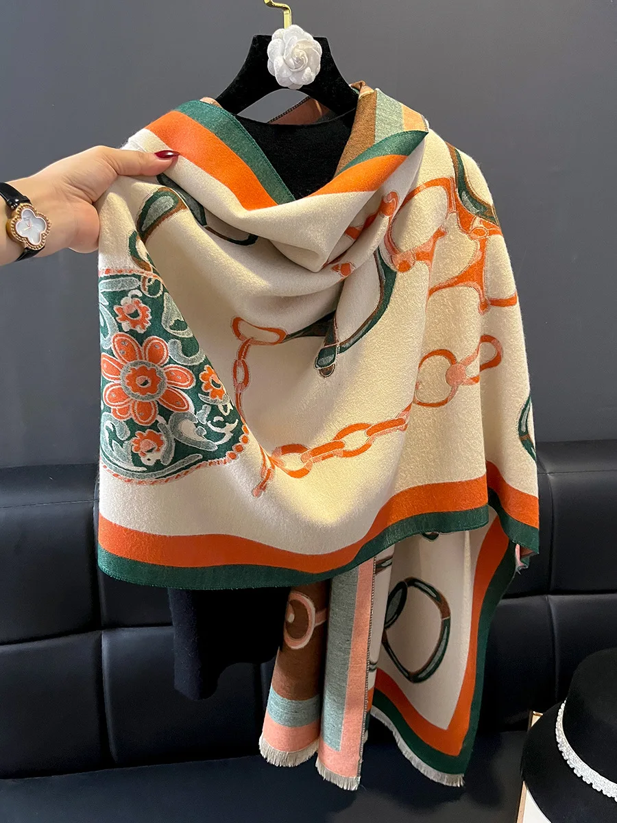 

Luxury Brand Letter Print Winter Scarf Women Cashmere Warm Pashmina Foulard Female Scarves Long Blanket Thick Soft Shawls Wraps