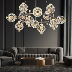 SUN Flower Crystal Chandelier - Luxury Gold & Black Pendant Light | Designer LED Hanging Fixture for Bedroom & Living Room Decor