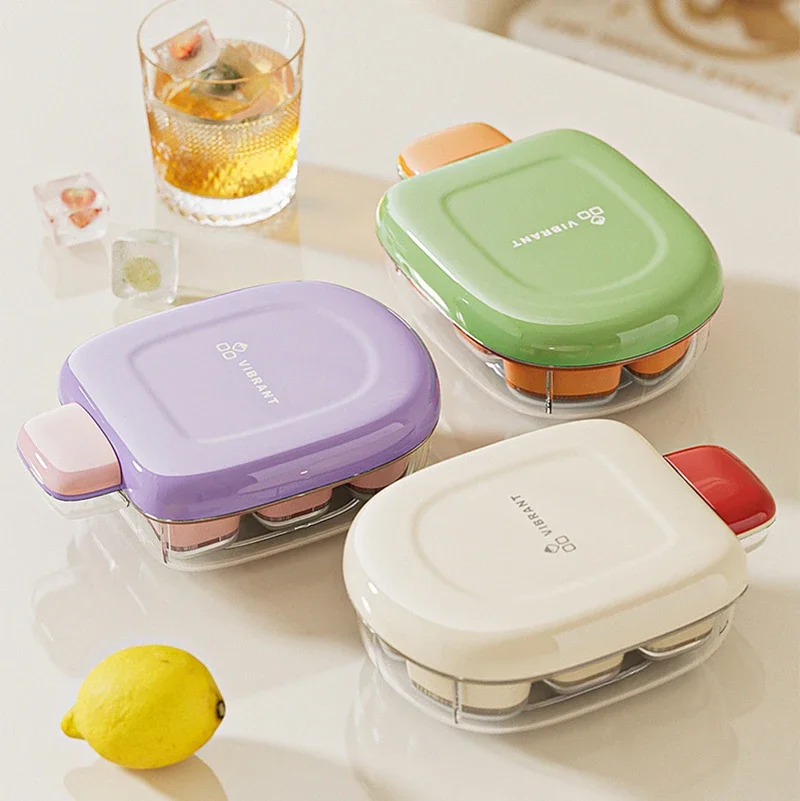 1pc Ice Cube Mold Ice-making Box Summer Household Cartoon Stackable Make Ice Cream Container Press Easy Demolding Ice Mould
