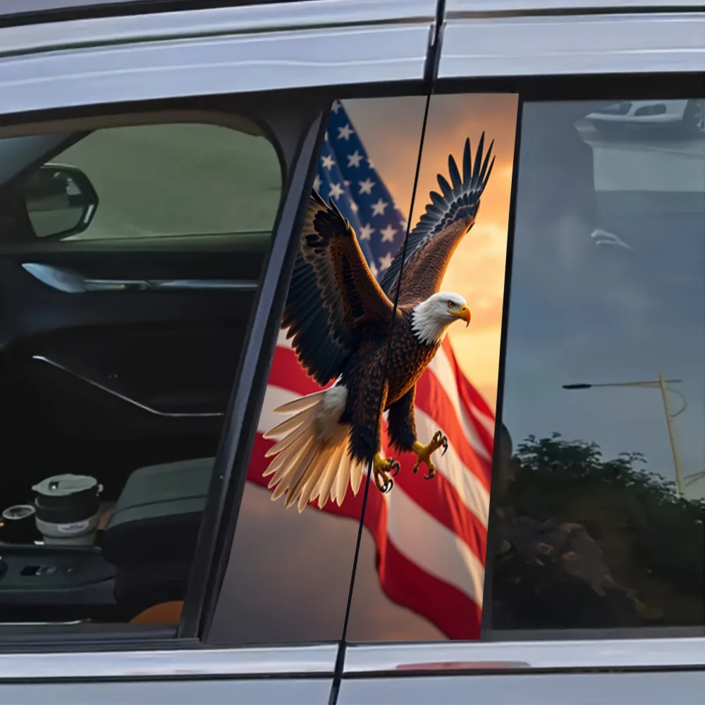 American‑Style Bald Eagle Flag Car B‑Pillar Stickers Set Of 2 Pieces Single Size 50x25cm