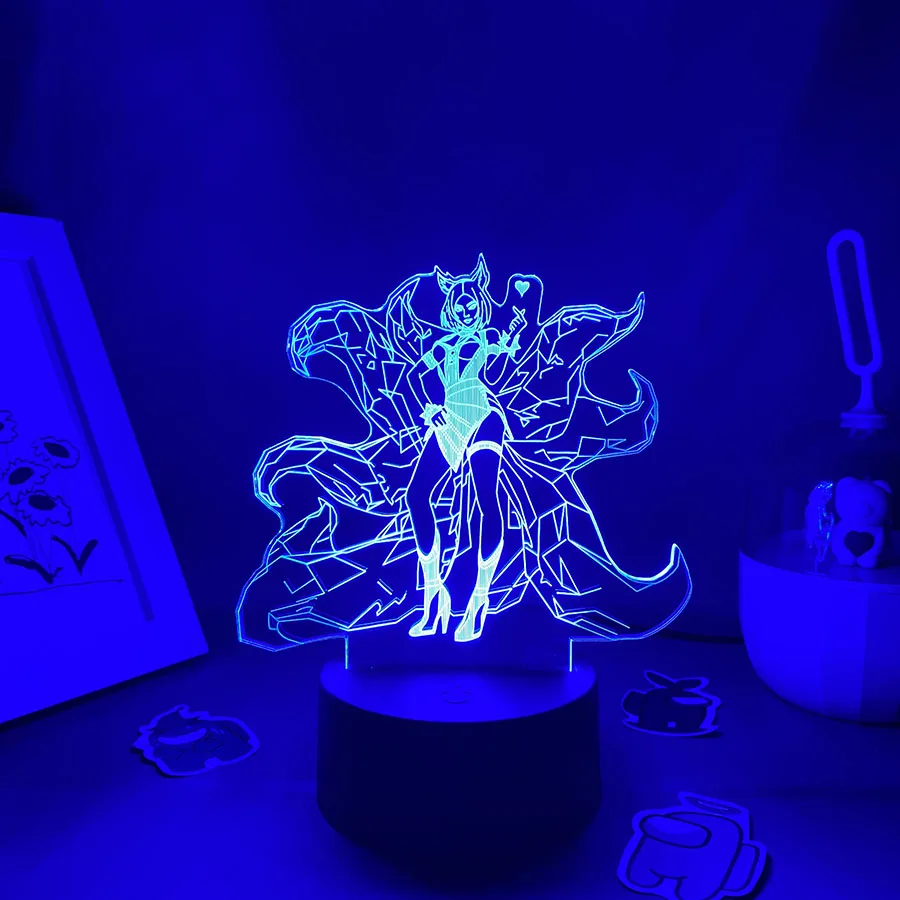 LOL Game League of Legends The Nine-Tailed Fox Ahri 3D Led Neon Night Lights Bedroom Table Decor Game LOL Lava Lamp Gift For Kid