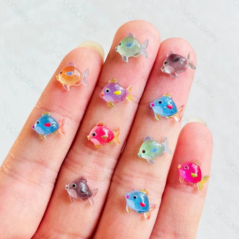 55pieces of cartoon resin mini colored small fish rhinestone 3D decoration DIY production suitable for nail art and jewelry A151