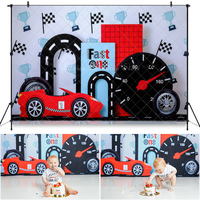 Racing Fast One Photography Backdrop Trophy Photocall Boy First Birthday Cake Smash Photo Background Photo Studio Props