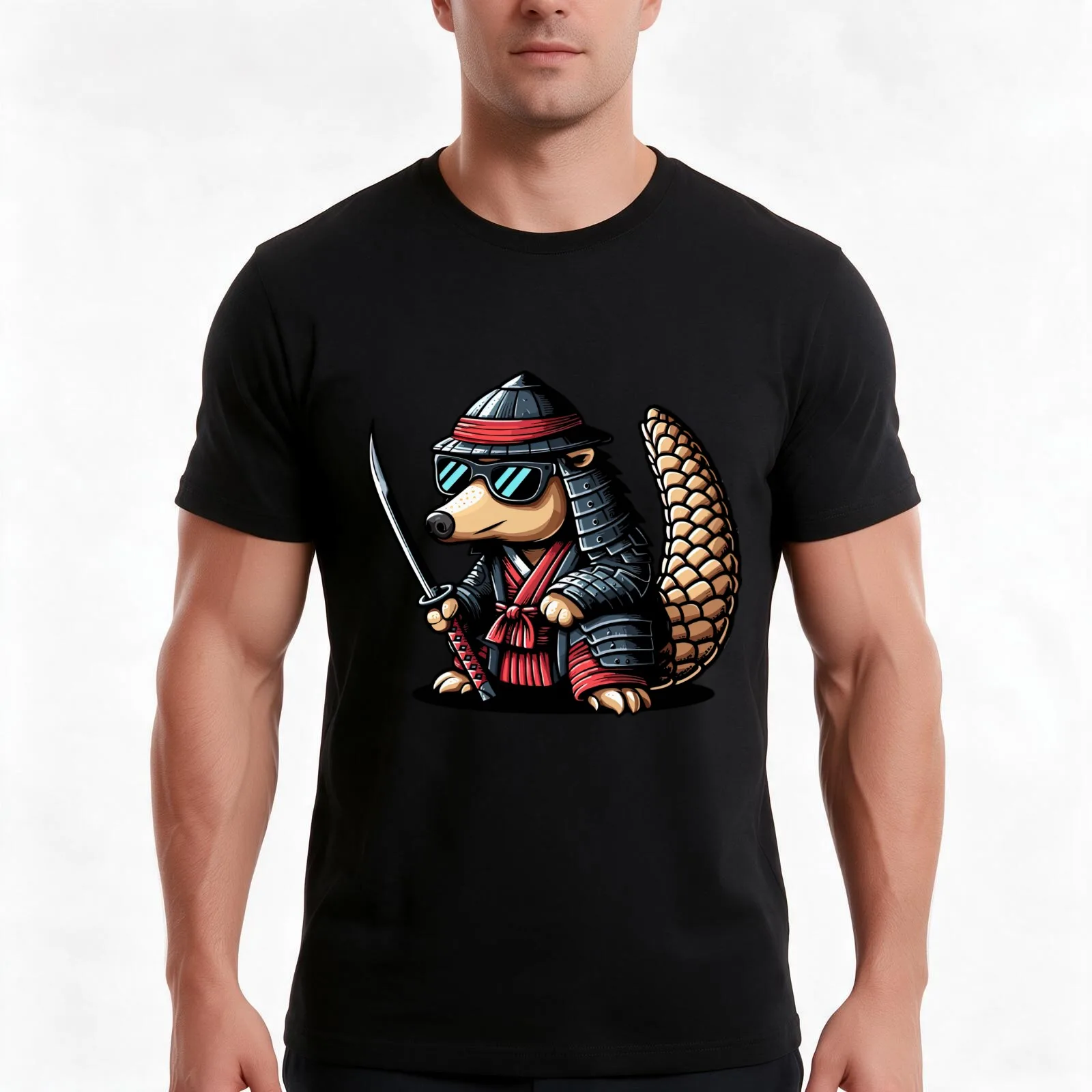 Warrior Pangolin Ninja T-Shirt Summer Casual Cotton Tee Oversized Streetwear Tops Vintage Graphic Print Unisex Men Women