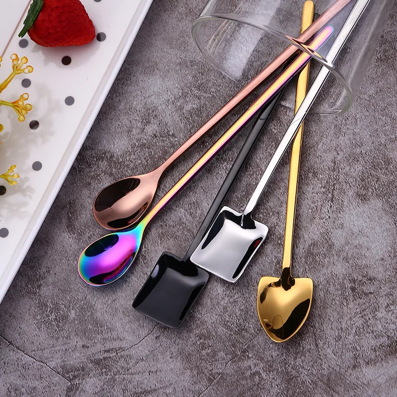 

Round Pointed Flat Shovel Ice Spoon 304 Stainless Steel Long Handled Stirring Dessert Spatula Spoon Honey Gift Spoon