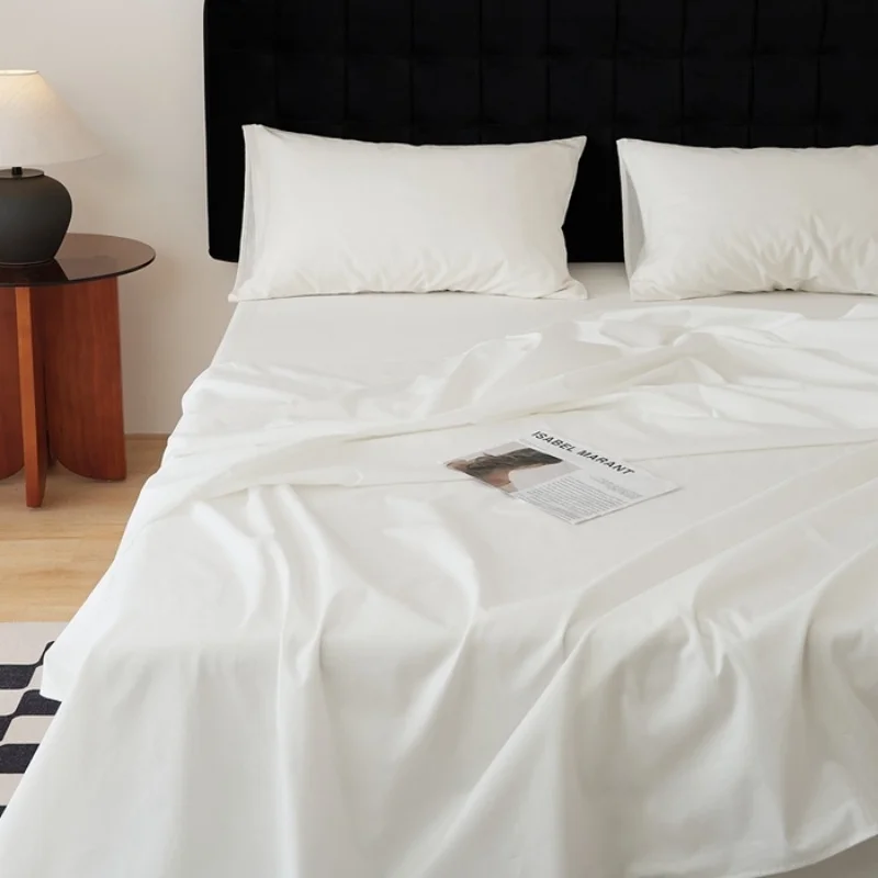 4pcs Sheet Set Soft Breathable 100% Cotton 360 Around Elastic Band Fitted Sheet+Flat Sheet+Pillowcase Home Hotel Queen Bedding