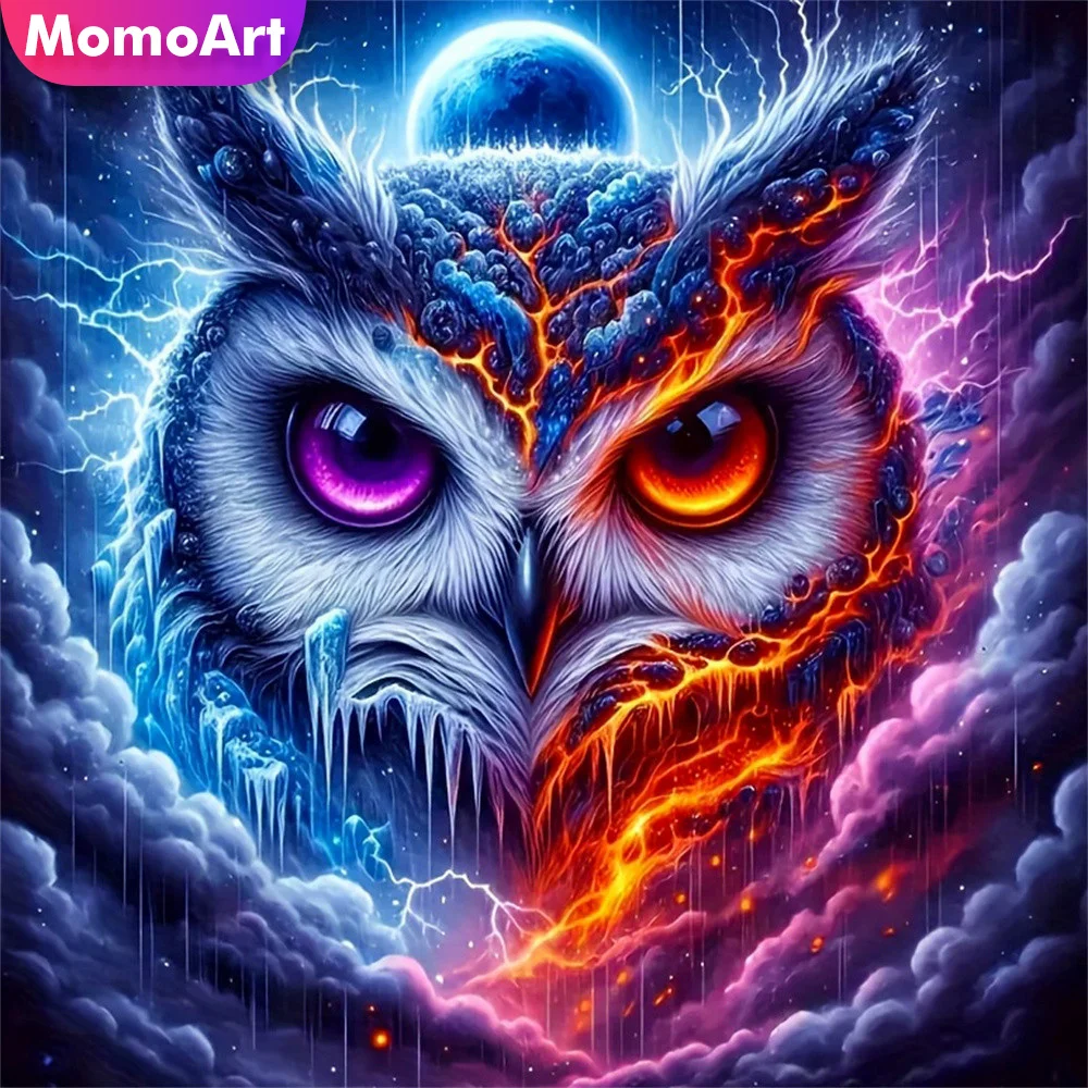 Momoart Eule, Diamant-Stickerei, Tier, voll quadratisch, rund, Malerei, Mond, Strass, Bild, Mosaikmuster, für Erwachsene, Anfänger
