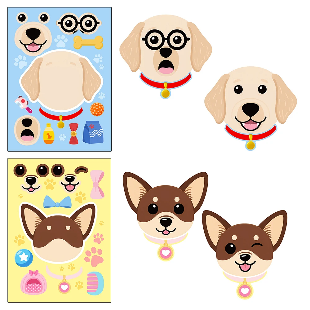 

6/12sheets Kawaii Dog Head Cartoon Puzzle Make Your Own DIY Game Cute Animal Assemble Jigsaw Sticker Toy Kid Birthday Party Gift
