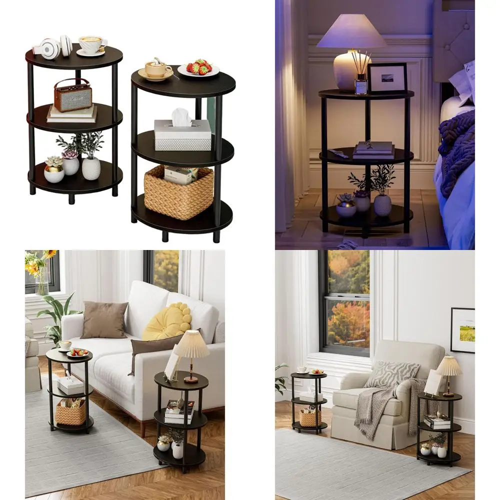 

Compact 3-Tier Oval Accent Table Set, Rustic Wood and Metal, Ideal for Small Spaces, Bedroom or Living Room
