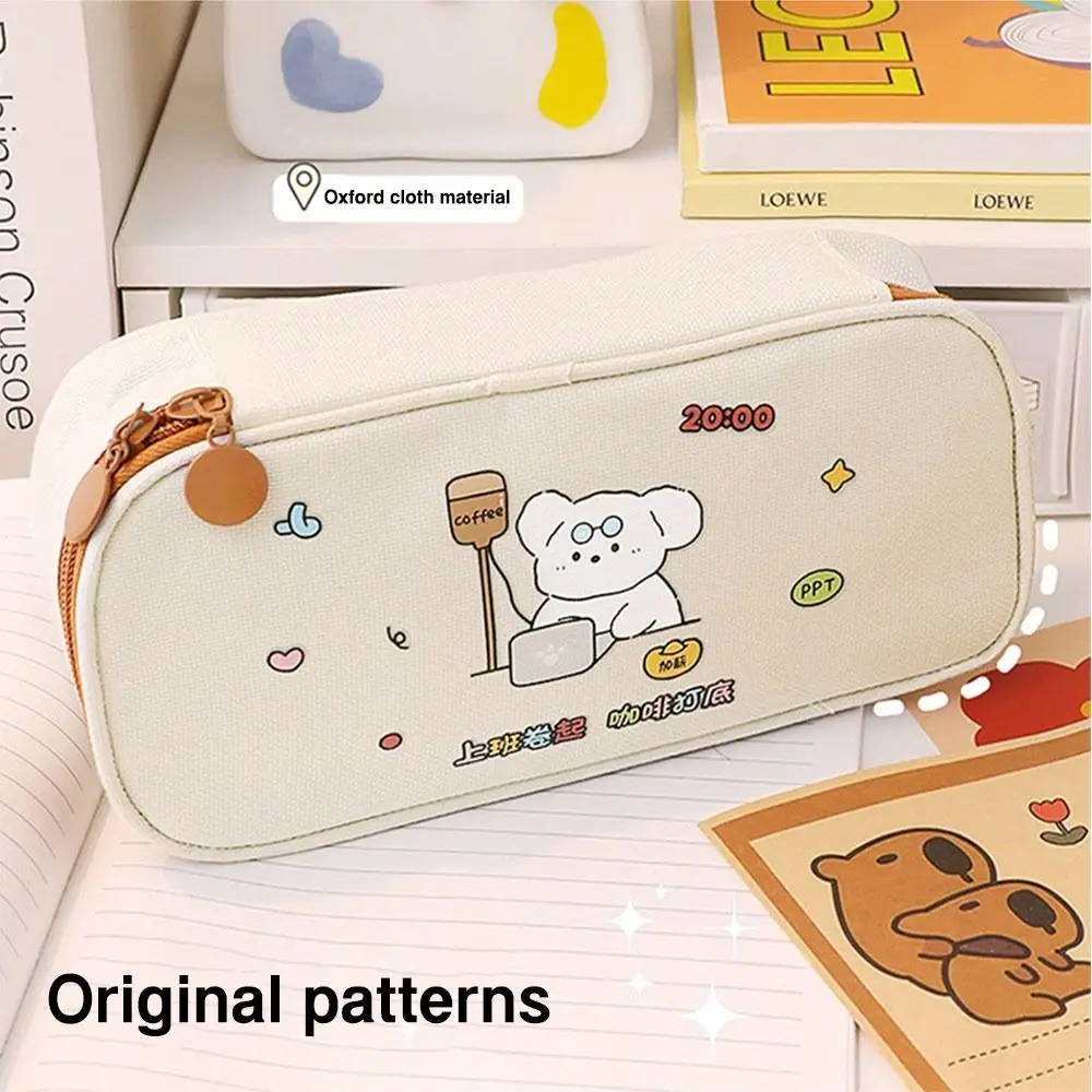High Quality Canvas Pen Bag Large Capacity Color Printed Stationery Bag Three-layer Multifunctional Pen Box Student Gift