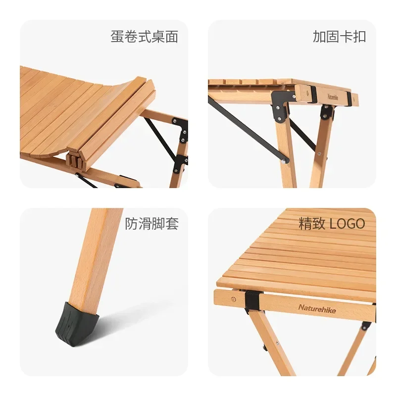 Naturehike-Outdoor Kitchen Egg Roll Table, Portable Folding Table, Camping Barbecue, Solid Wood Table, Star Roll