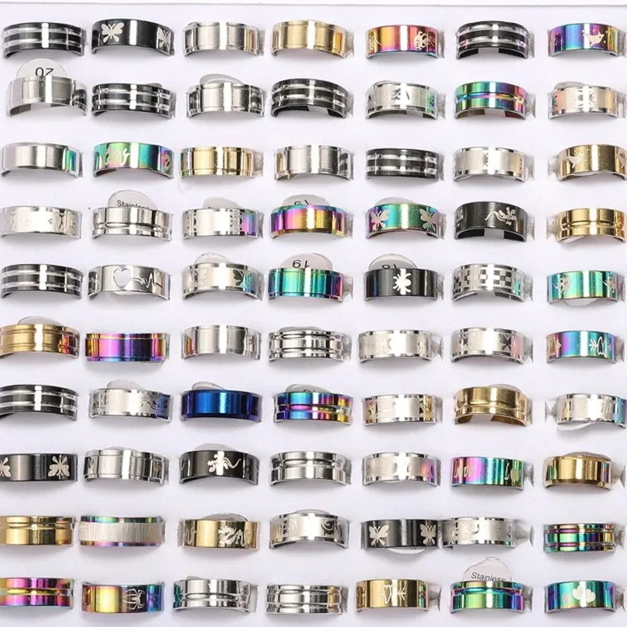 10Pcs Mixed Styles Stainless Steel Couple Rings Punk Hip-Hop Versatile Daily Party Wear Rings Trend Finger Accessories Jewelry