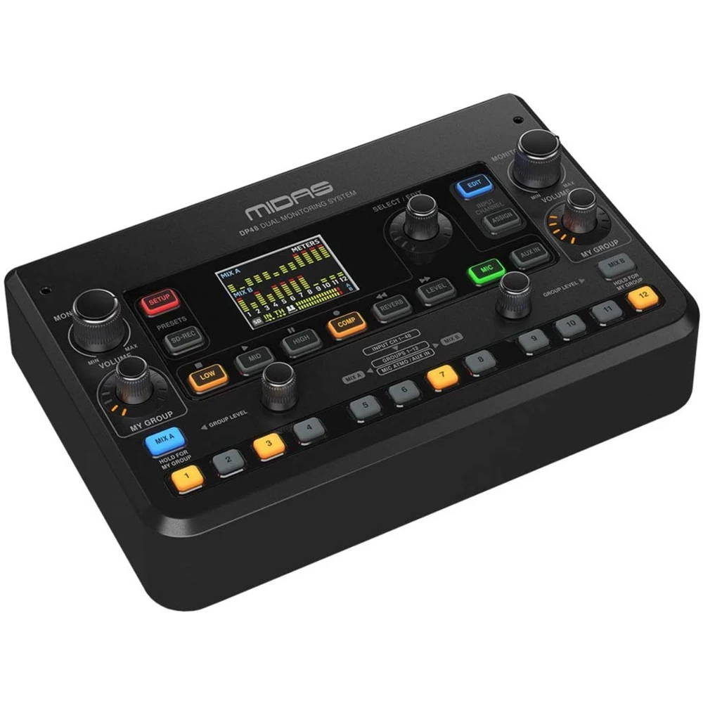 Midas DP48 48-channel Dual 48-Channel Digital Personal Mixer with 12 Stereo Groups, Stereo Ambiance Microphone, and SD Recording