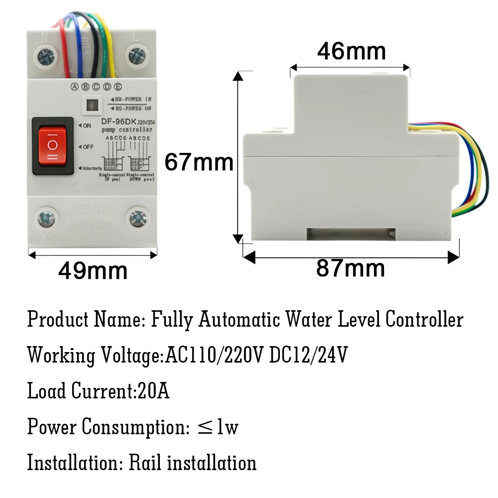 AC DF-96DK Automatic Water Level Controller Switch 20A 220V 110V  Water tank Liquid Level Detection Sensor Water Pump Controller