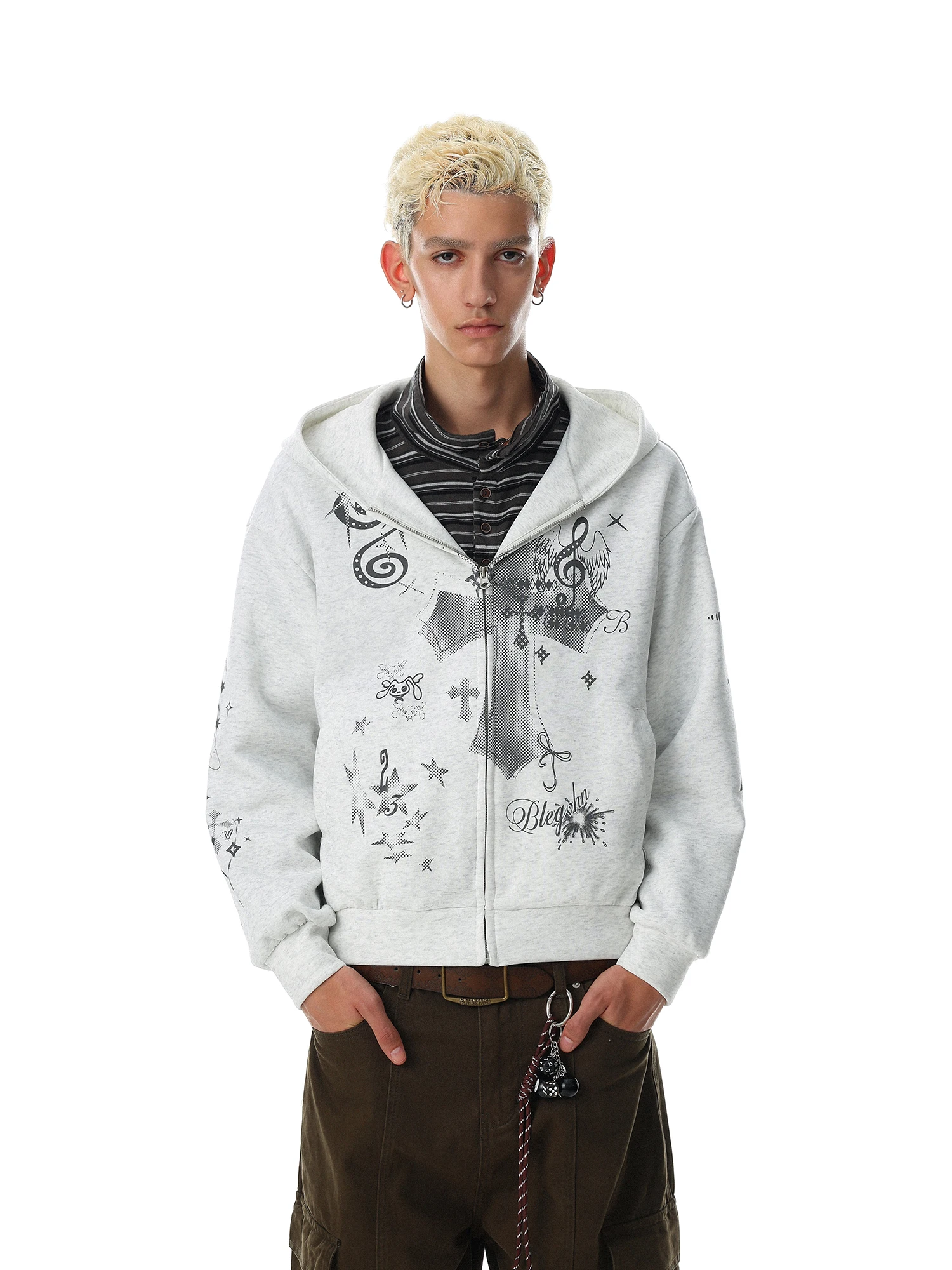 MRNEARLY Moletom Estampado Estilo Americano Retrô Streetwear, Cardigã Aberto, Jaqueta Casual Solta para Homens e Mulheres, Ma...