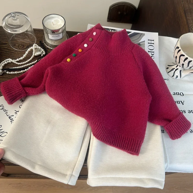 طفل فتاة 2 قطعة دعوى شتاء جديد ملون رقيق الكرة رشاقته الدافئة الاطفال الفتيات سترة بلون الصوف الرضع طفل الفتيات بانت