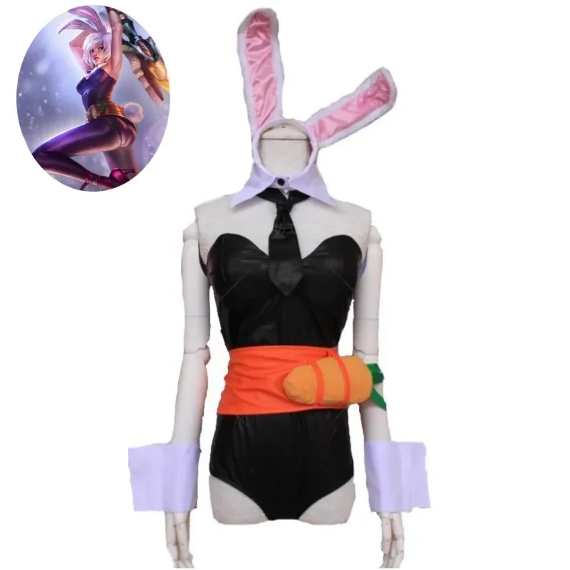 Game LOL Bunny Girl Riven The Exile Cosplay Costume Anime Black Jumpsuit Ears Sxey Woman Uniform Hallowen Carnival Party Suit