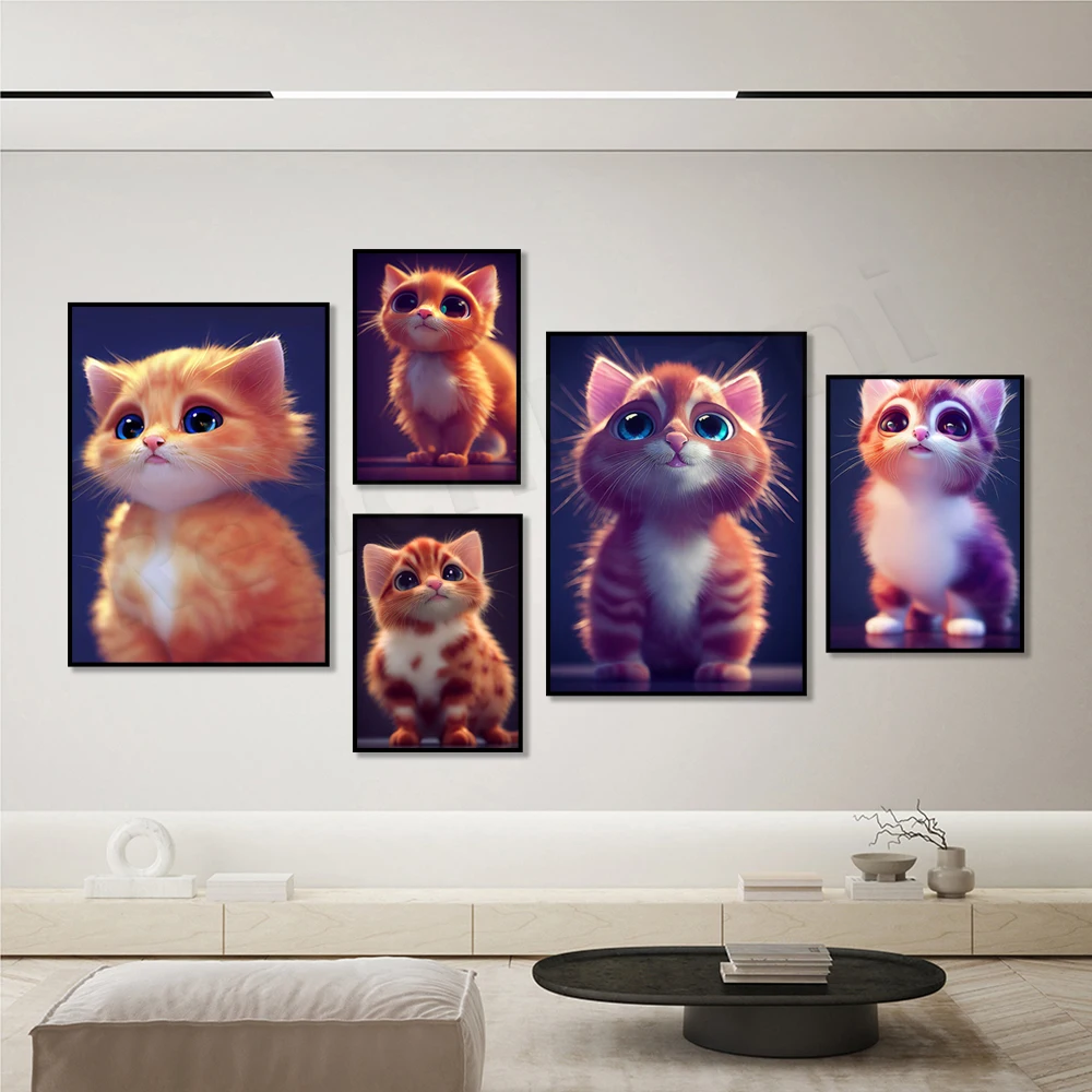 Warm Cute Curious LePerm Kitten Portrait Poster Canvas Art Print Picture Poster Wall Living Room Bedroom Home Decor Mural