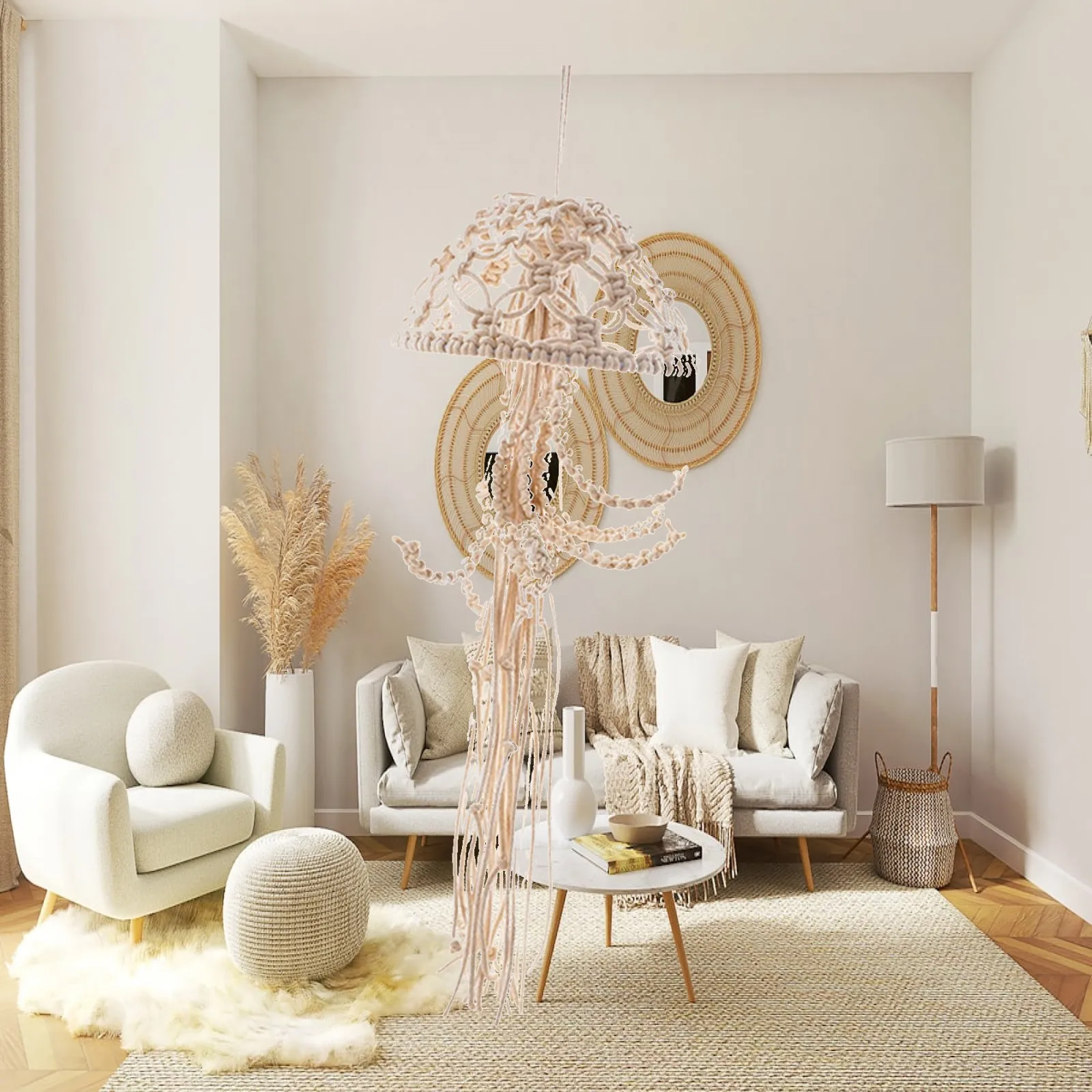 Woven Rope Boho Pendant Jellyfish Wall Hanging Decoration for Apartment Dorm Bedroom Nursery Cozy Home Art Gift