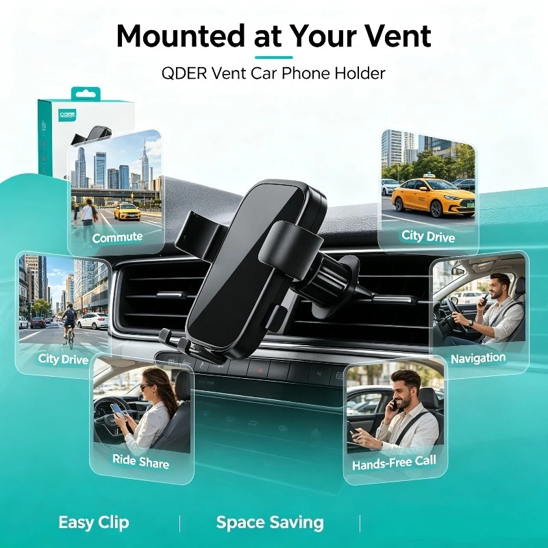 Support de téléphone de voiture QDER Air Vent Gravity, rotation à 360 degrés, verrouillage automatique, support universel pour grille d'aération, pour iPhone, Samsung, Xiaomi, tous les téléphones mobiles Android