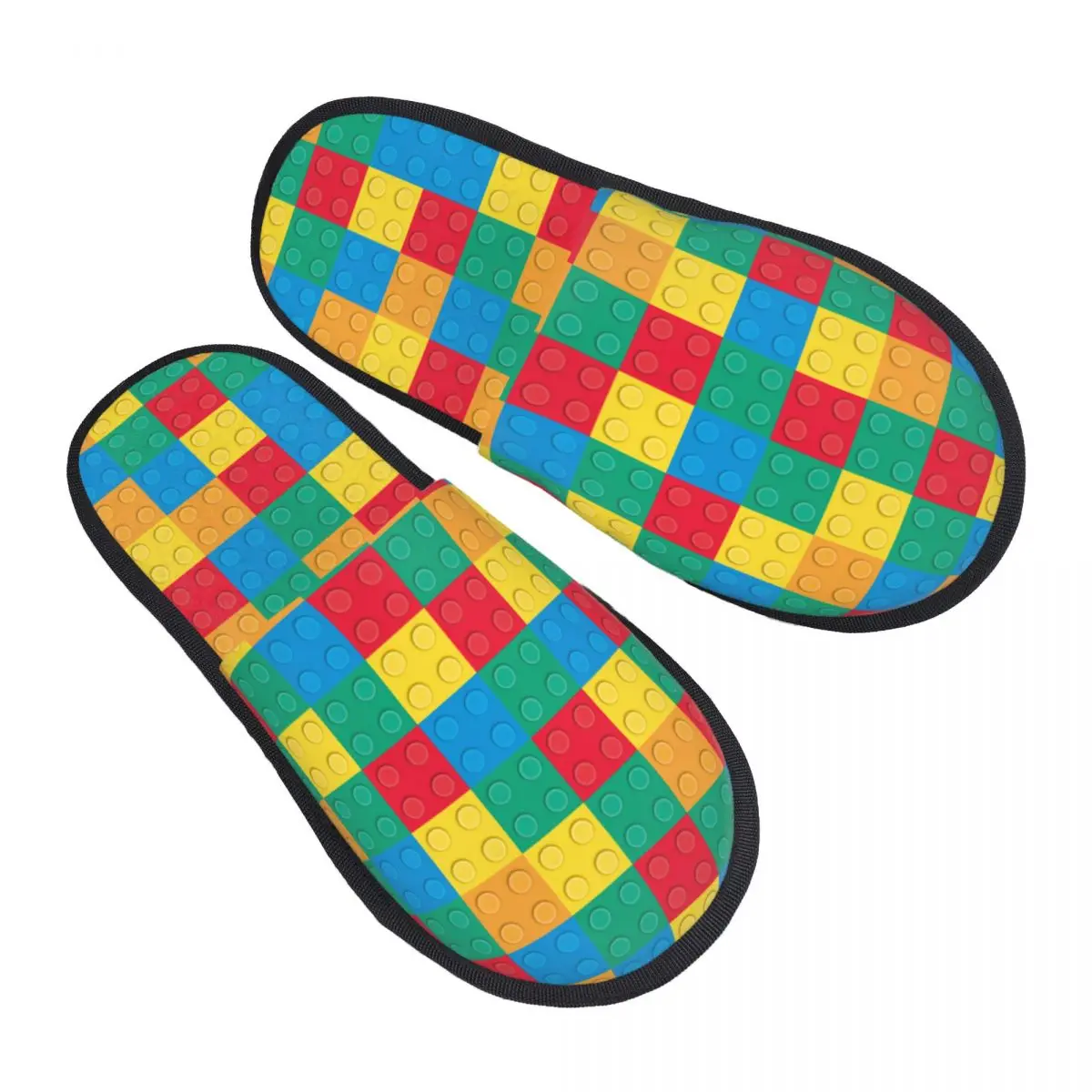 Colorful Building Plastic Brick Toy Blocks Patterns Comfy Scuff With Memory Foam Slippers Women Spa House Shoes