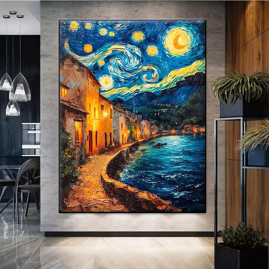 Imagen de mosaico de diamantes, arte abstracto famoso, cielo estrellado de diamantes de imitación, pintura de punto de cruz, bordado, arte de pared
